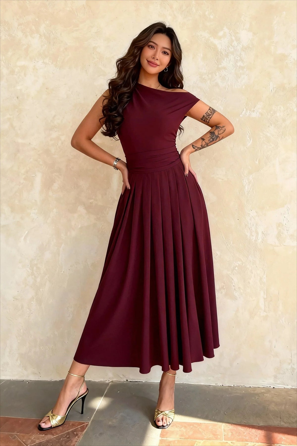 Light and Elegant Two-Tone Pleated Maxi Dress
