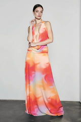 Printed Halter Cowl Neck Bodycon Vacation Dress
