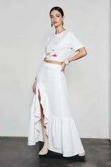 Cotton Asymmetric Slit Maxi Skirt