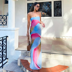 Chiffon Strapless See Through Floral Dress