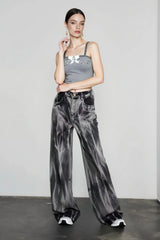 Black Tie-dye Wide-leg Jeans