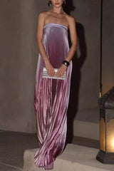 Ombre Strapless Pleated Prom Dress