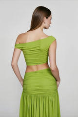 Off Shoulder Ruched Crop Vacation Set