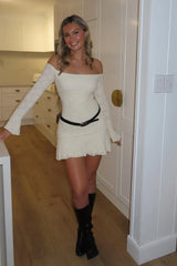 Hollow Out Off Shoulder Pleated Lace Dress