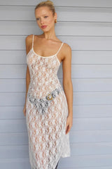 Lace Sheer Spaghetti Open Back Slim Lace Dress