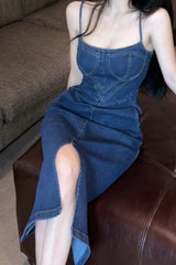 Retro Split Maxi Denim Dress