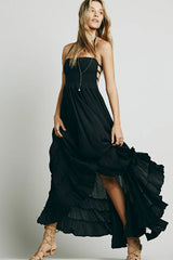 Backless Bohemian Beach Cotton Maxi Boho Dress