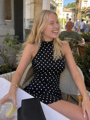 Polka Dot Halter Backless Bodycon Mini Dress