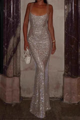 Sparkly Rhinestone Low Cut Mermaid Bodycon Dress