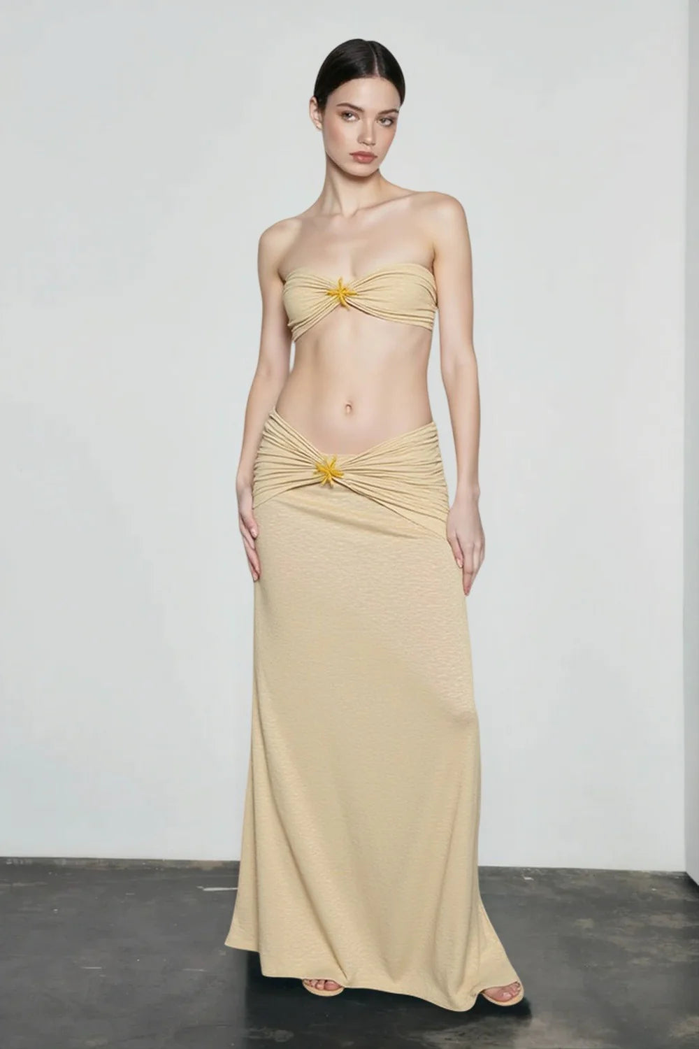 Strapless Tie Back Side Slit Skirt Vacation Set