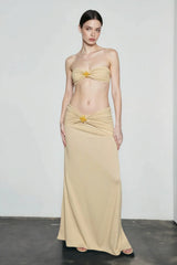 Strapless Tie Back Side Slit Skirt Vacation Set