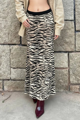 High Waist Zebra Print Office Midi Skirt