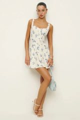 Square Neck Backless A-Line Mini Floral Dress