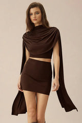 Cowl Neck Shawl Ruched  Two Piece Set