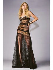 Spaghetti Strap Folds Split Elegant Lace Dress