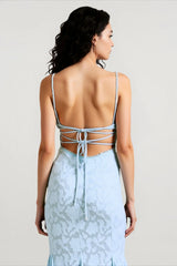 Tie Waist Sling Embroidered Mermaid Lace Dress