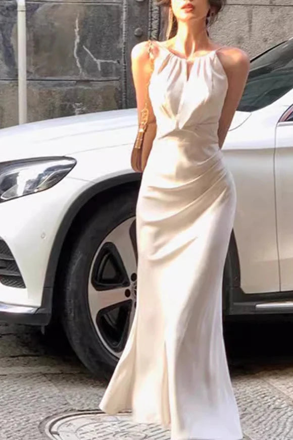 Satin Halter Mermaid Beach Silk Dress