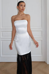 Strapless Lace Panel Backless Tie Maxi Lace Dress