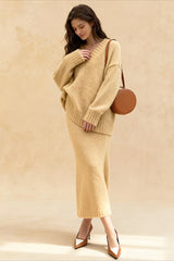 Lazy V-neck Knit Sweater Mermaid Skirt Two Piece Set