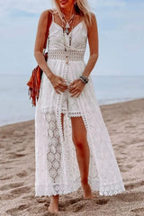 Spliced Strappy Casual Cutout Boho Dress