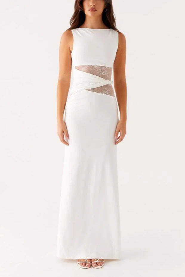 Slim Sheer Lace Paneled Maxi Lace Dress