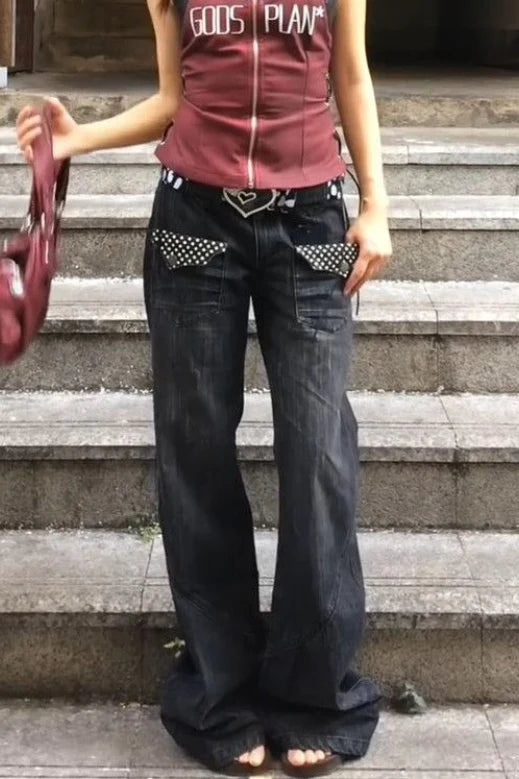 Washed Distressed Wide Leg Jeans
