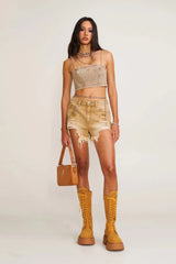 Distressed Raw Hem Denim Shorts