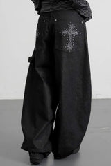 Leopard Cross Studded Wide Leg Jeans