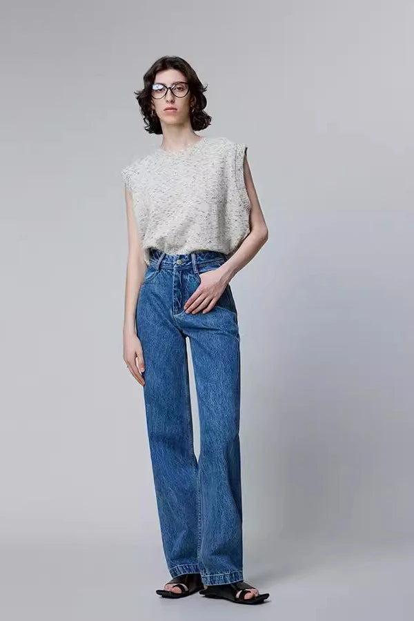 Premium Denim High Waist Slim Straight Flattering Jeans