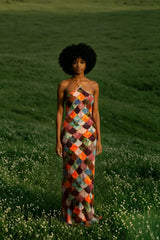 Plaid Halter Off Shoulder Maxi Dress