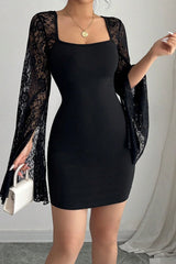 Bell Sleeve Square Neck Lace Dress