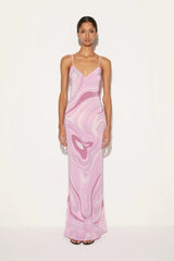 Printed Satin Cami Slit Silk Dress