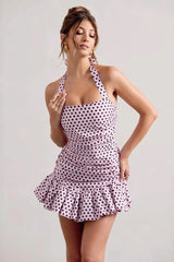 Polka Dot Halter Low Back Birthday Dress