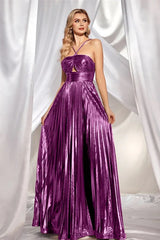 Sleeveless Backless Halter  Slit Formal Dress