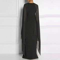 Elegant Summer Maxi Chiffon Cape  Long High Slit Irregular Batwing Sleeve Vestidos Dress