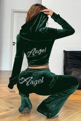 Y2K Retro Solid Loose Hooded Cardigan Two Piece Set