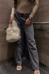 High Waist Ripped Slim Denim Straight Jeans