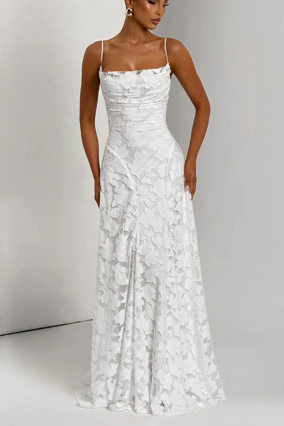Elegant Backless Brocade Lace Cami Tie Boho Dress