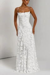 Elegant Backless Brocade Lace Cami Tie Boho Dress