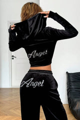 Y2K Retro Solid Loose Hooded Cardigan Two Piece Set