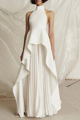 Halter Neck Pleated Prom Dress