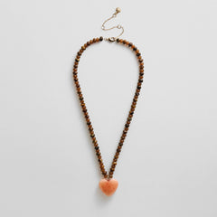 Semi-Precious Heart Necklace - Smoky Quartz/Tiger's Eye