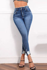 High Waist Butt Lifting Distressed Stretch Skinny Jeans