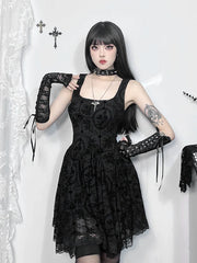 Gothic Vintage Lace Patchwork Sleeveless Draped Spaghetti Strap Bodycon Cami Dress