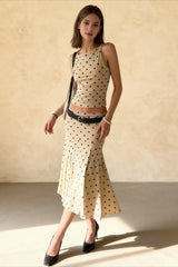 Polka Dot Ruched Maxi Two Pieces Set