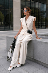 Sleeveless Lapel Two Piece Work Set