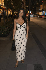 Contrast Print Lace Trim Maxi Slip Dress