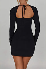 Square Neck Long Sleeve Slit Bodycon Dress