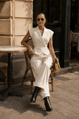 Cinched Sleeveless Vest High Waist Wide Leg Work Set