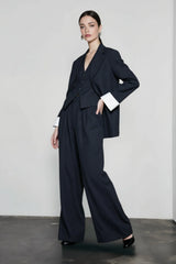 Grey Striped Vest Wide Leg Three Piece Set